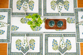 Elegant Impressions hand block print premium cotton Table runner + placemat napkin set